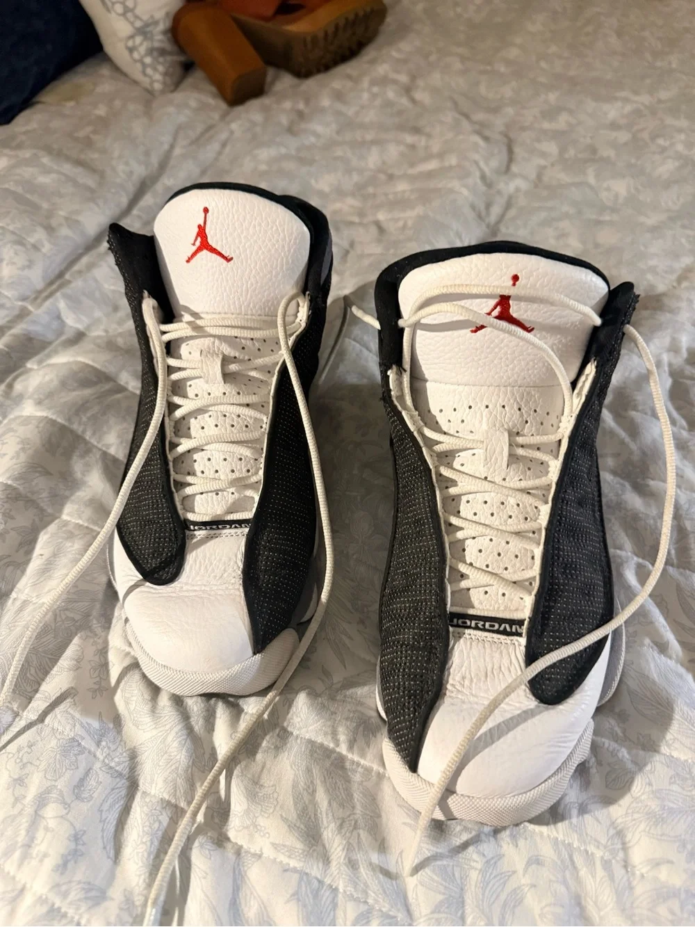 Jordan Retro Black White Gray Basketball Sneakers with Red Logo